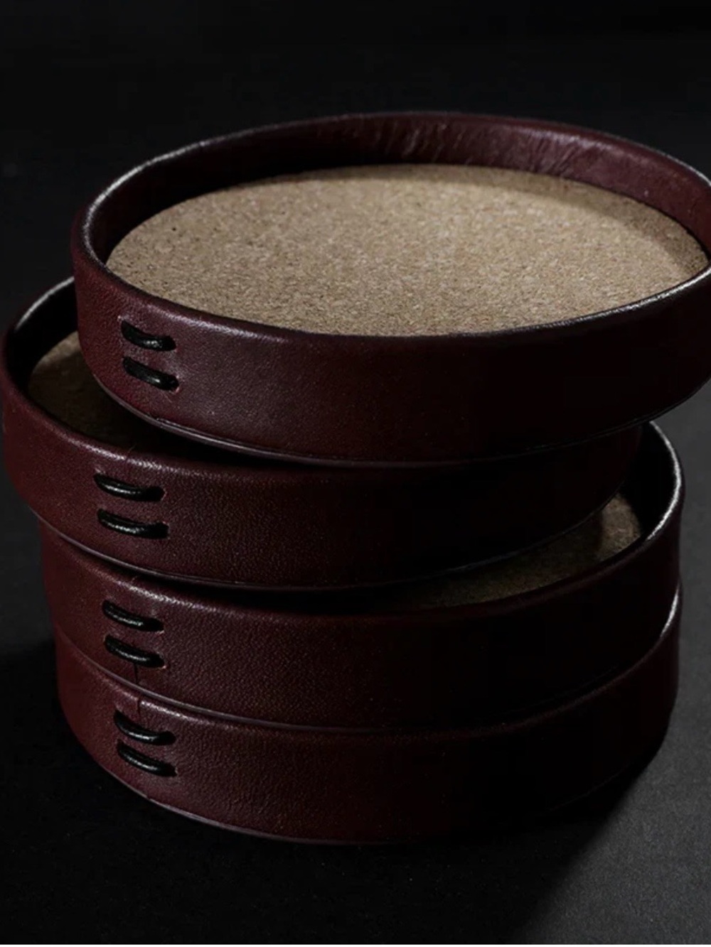 NWT Liiton Leather Stacked Drink Coaster Set - Dark Brown